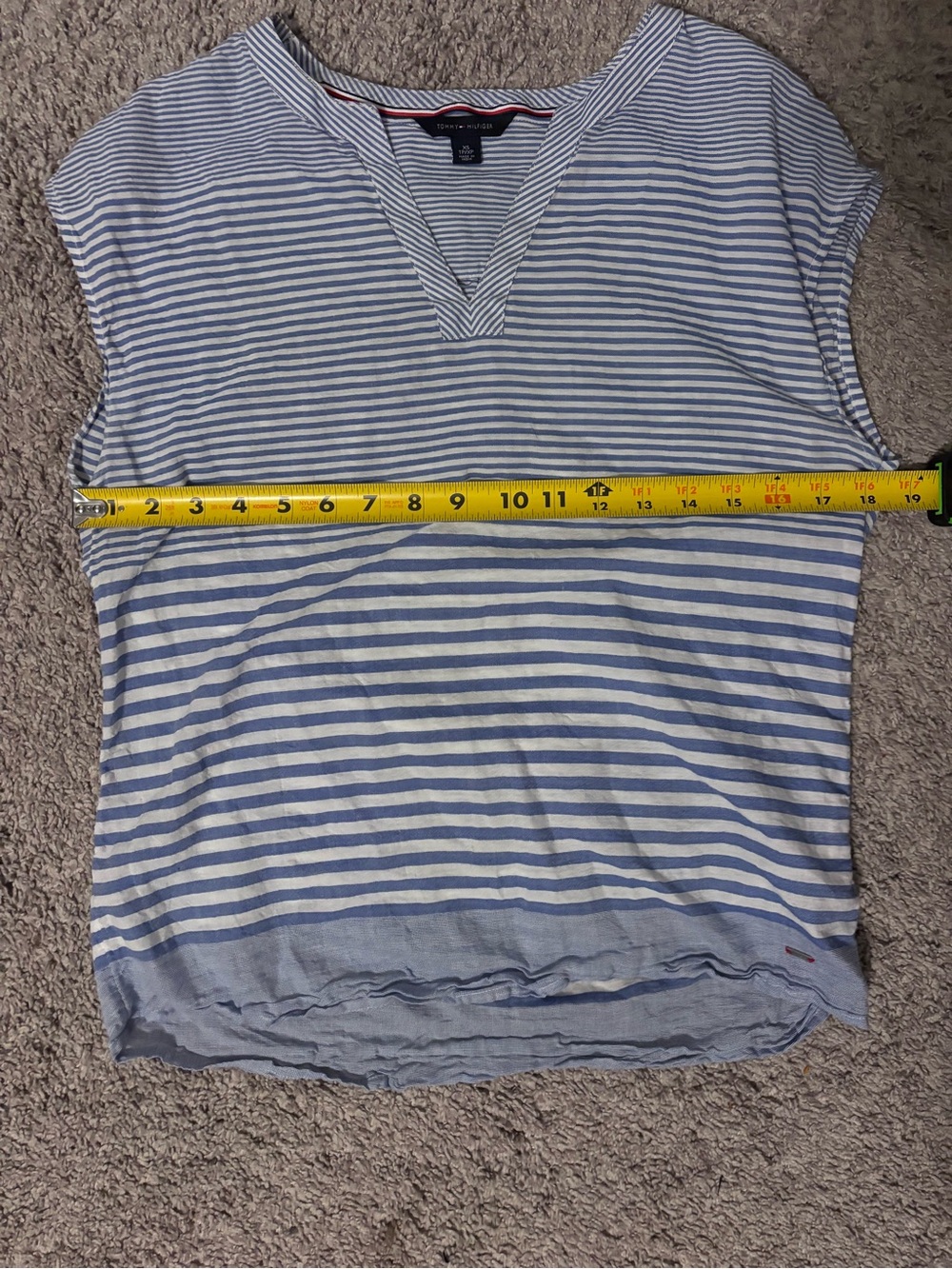 Tommy Hilfiger 100% Cotton Blue & White Striped V-Neck Top Size XS - Picture 8 of 10